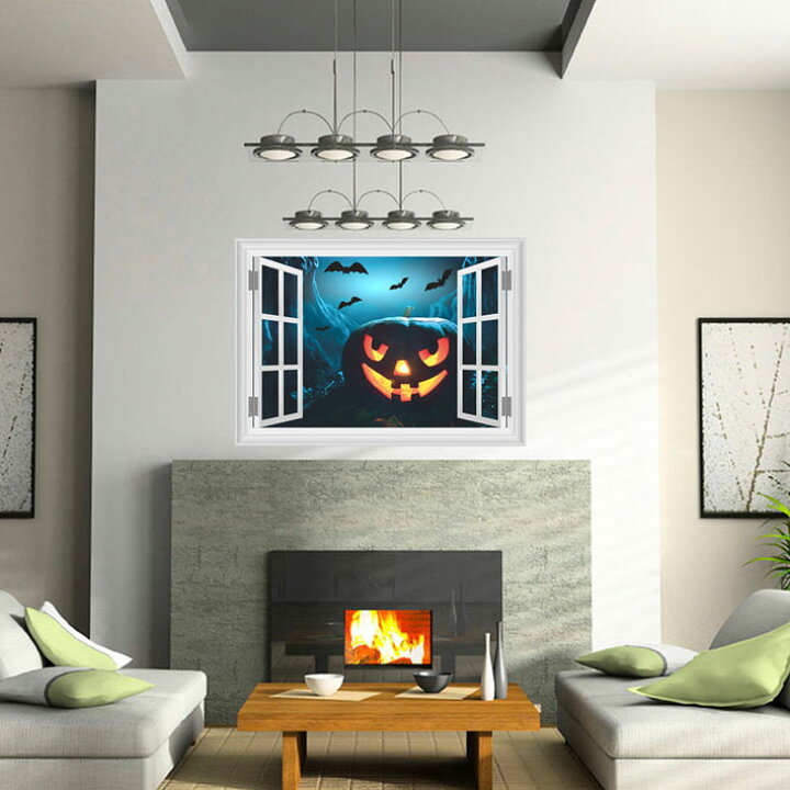 楽天市場 ウォールステッカー ハロウィン 飾り トリックアート 北欧 窓からの景色 壁紙 シール トイレ パーティグッズ ジャックランタン コウモリ 貼ってはがせる 貼るだけ簡単模様替え ケイ ララ 楽天市場店
