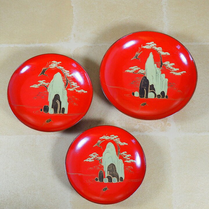 楽天市場】山水文様 三つ揃え盃 重ね盃 組盃 0007漆器 蒔絵 吉祥 酒器 