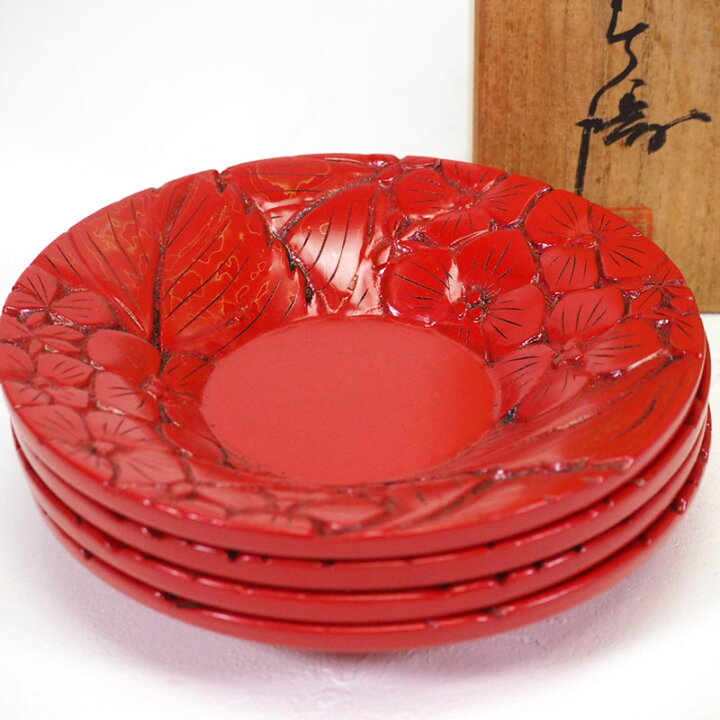 楽天市場】村上木彫堆朱 茶托 金磨塗り 5枚組 0922 漆器 菓子器 菓子皿 