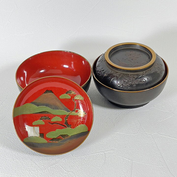 楽天市場】梅文様 蓋裏に富士山に松文様 汁椀 蒔絵 溜塗 09472客組 