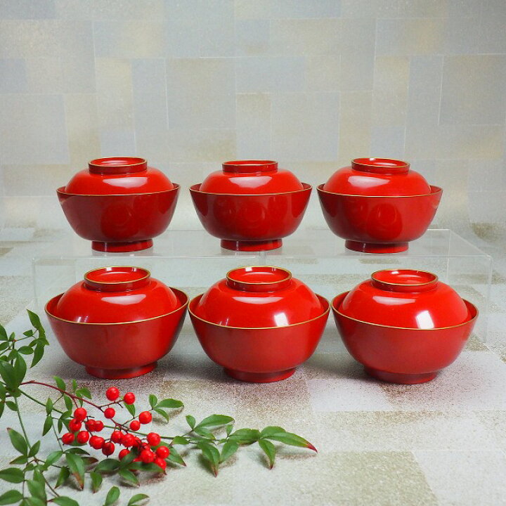 楽天市場】皆朱汁椀 6個組 0005漆器 天然木 漆会席 お椀 食器【中古  