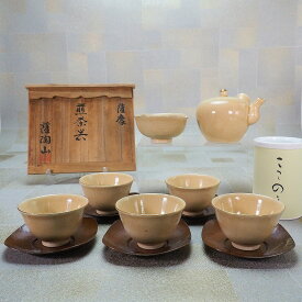 白薩摩の茶器セット＋純銅茶托＋煎茶1袋（急須1客・湯冷まし1客・茶碗5客）0171骨董☆アンティーク瀬戸物茶道・煎茶道・道具・陶磁器 煎茶セット【中古】JAPAN japanese antique vintage