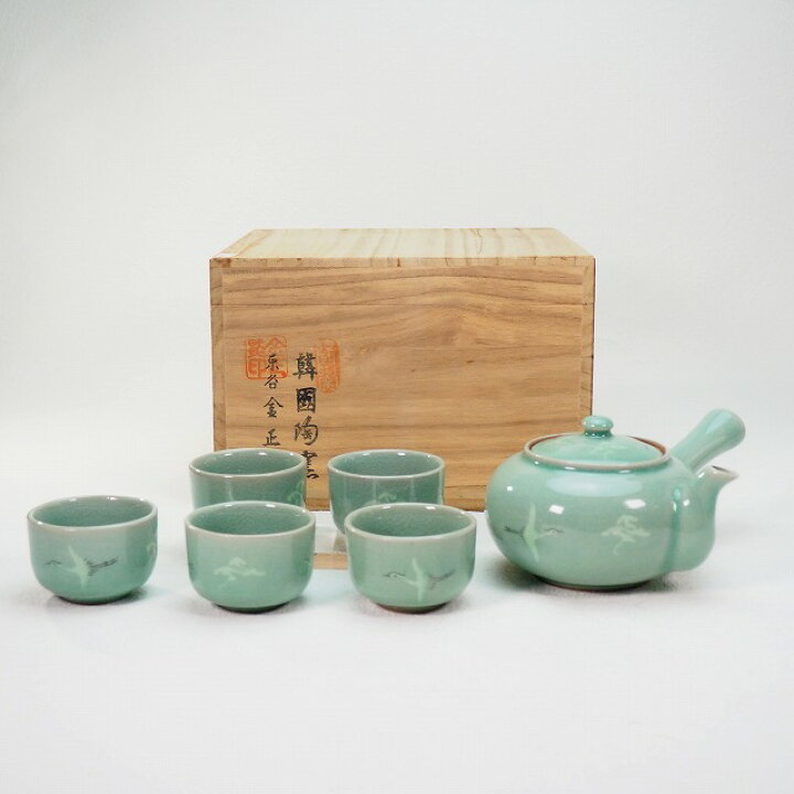 楽天市場】青磁 韓国陶窯 東谷 金正黙 急須 茶碗 5ケセット 共箱 0183 