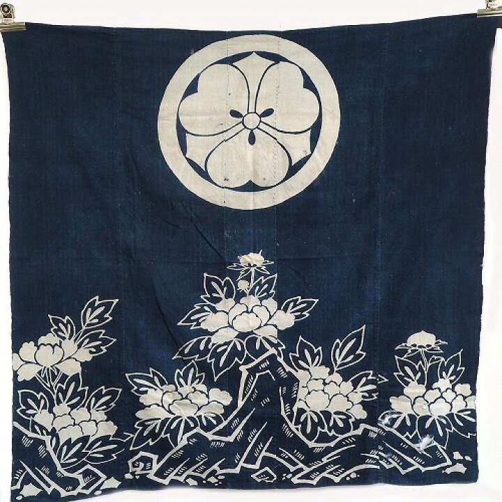 楽天市場】明治木綿 家紋に唐草文様 筒書き 風呂敷 襦袢 藍染 0002ボロ  