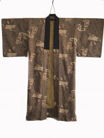 日本伝統芸能「能」文様男性襦袢 0006 "Juban" 0006 Traditional performing art "Noh" pattern　Japanese vintage kimono underwearメリンス 古布 古裂 着物 着物