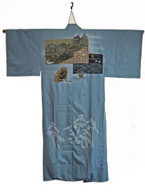 江戸城・波千鳥・旅道具文様男性襦袢 0025 "Juban" Edo Castle, Wave Chidori and Travel Tools Patterns　Japanese vintage kimono underwea化織 古布 古裂 着物 男性着物