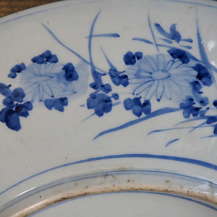 風景画と花模様の茶碗アンティーク古い大皿飾り皿約39センチ | ヤマダ 