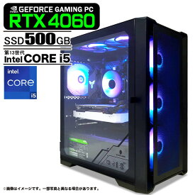 【新品】ゲーミングPC デスクトップパソコン ブラック メッシュ GeForce RTX 4060 第13世代 Intel Corei5 13400F 最大4.60GHz NVMe M.2 SSD500GB メモリ16GB 水冷CPUクーラー Win11選択可 デスクトップPC 1年保証