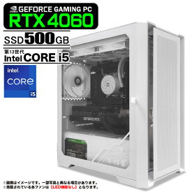 【新品】ゲーミングPC デスクトップパソコン ホワイト メッシュ GeForce RTX 4060 第13世代 Intel Corei5 13400F Windows10 NVMe M.2 SSD500GB メモリ16GB 水冷CPUクーラー LED非搭載ファン デスクトップPC 1年保証 GWHM-3070