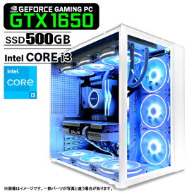 【新品】白色海景房 PASOUL 極 ゲーミングPC HJF-ATX（WH） デスクトップパソコン ホワイト GeForce GTX 1650 第12世代 Intel Corei3 12100F 3.30GHz 最大4.30GHz Windows10 NVMe M.2 SSD500GB メモリ16GB 水冷CPUクーラー ARGB対応LEDファン デスクトップPC 1年保証