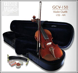 GCV-150 バイオリン セット 裏一枚板！ 本体 弓 ケース 肩当て 松脂 調子笛 6点セット 1/32-4/4サイズ