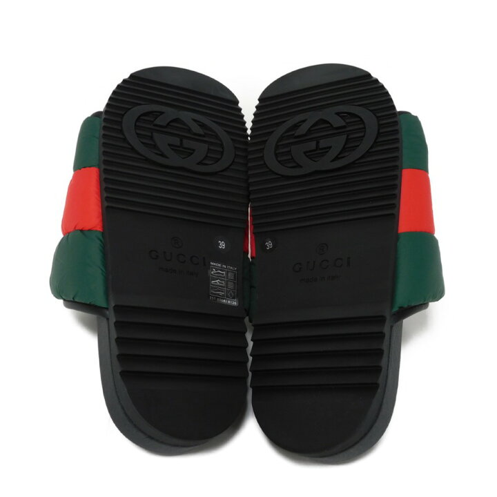楽天市場】グッチ GUCCI サンダル パデッド ウェブ スライド 39 ロゴ  