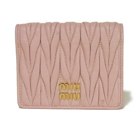ミュウミュウ MIUMIU 二つ折り財布 マテラッセ コンパクト ウォレット 現行 ギャザー ピンク RFID ロゴ メタル アラバスター 5MV204 2FPP F0E18 レディース サイフ お札入れ エレガント 高級 上品 大人 ブランド【中古】