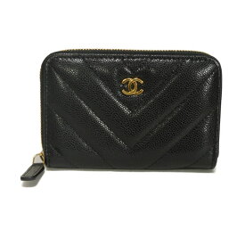 【スーパーSALE対象】シャネル CHANEL コインケース シェブロン コインパース ランダム ココマーク Vステッチ ラウンドファスナー キャビアスキン ブラック AP5205 メンズ レディースサイフ エレガント 高級 上品 大人 ブランド【中古】