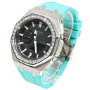 G-SHOCK GA2100 カスタム フロステッド バゲットCZベゼル ターコイズラバーバンド カシオーク ステンレス製 艶消しモデル Frosted Edition CASIOAK GOLD【ショールーム展示品】