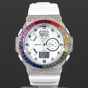 カスタム G-SHOCK レインボーベゼル GA150 カスタム Gショック ホワイト CZダイヤベゼル(キュービックジルコニア)18Kゴールド カスタムCZバックル付き Kronic クロニック 時計 プレゼント クリスマス メンズ 誕生日【未使用品】【中古】※動画あり