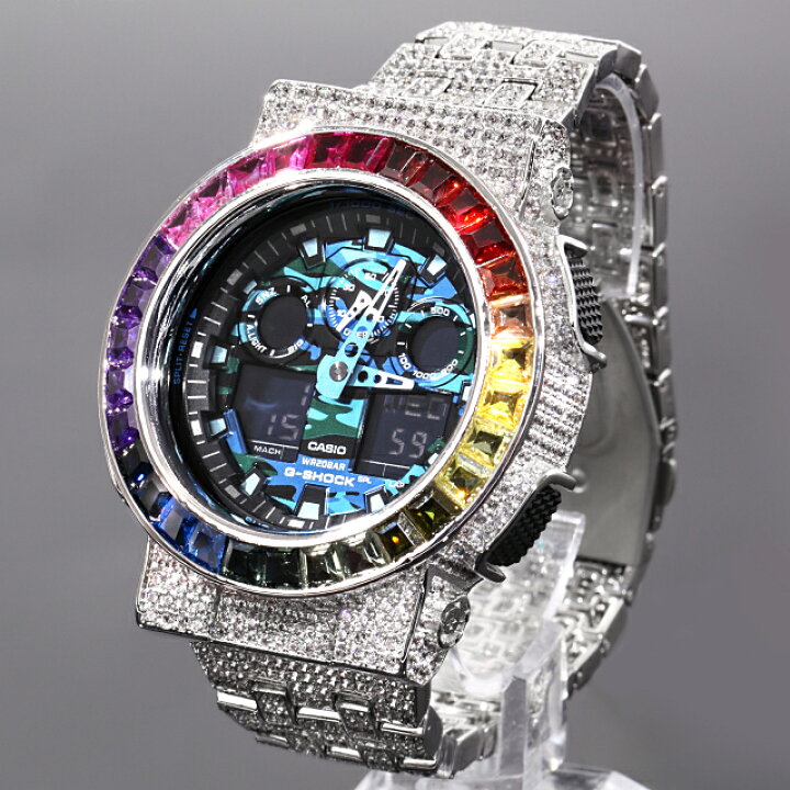 楽天市場】G-SHOCK カスタム レインボーベゼル GA100 ブルーカモフラ 