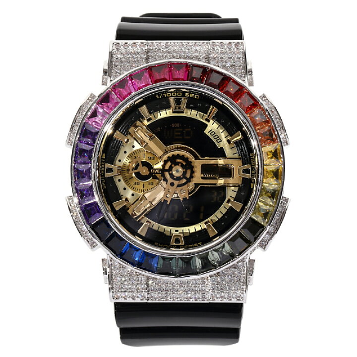 楽天市場】G-SHOCK カスタム レインボーベゼル GA110 ゴールド文字盤 