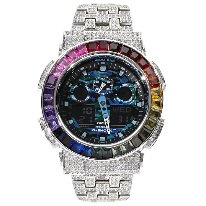 楽天市場】G-SHOCK カスタム レインボーベゼル GA100 ブルーカモフラ  