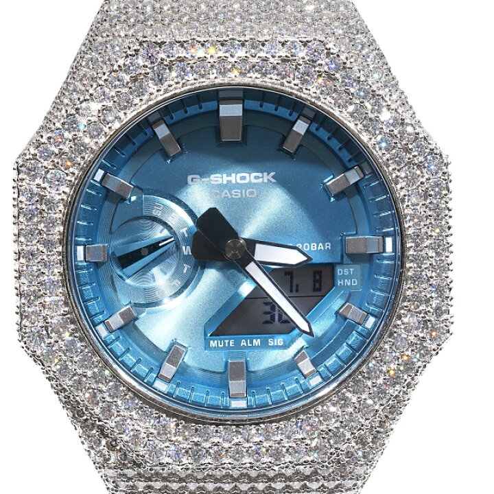 楽天市場】モアサナイト G-SHOCK カスタム GA2100 ブルー文字盤 
