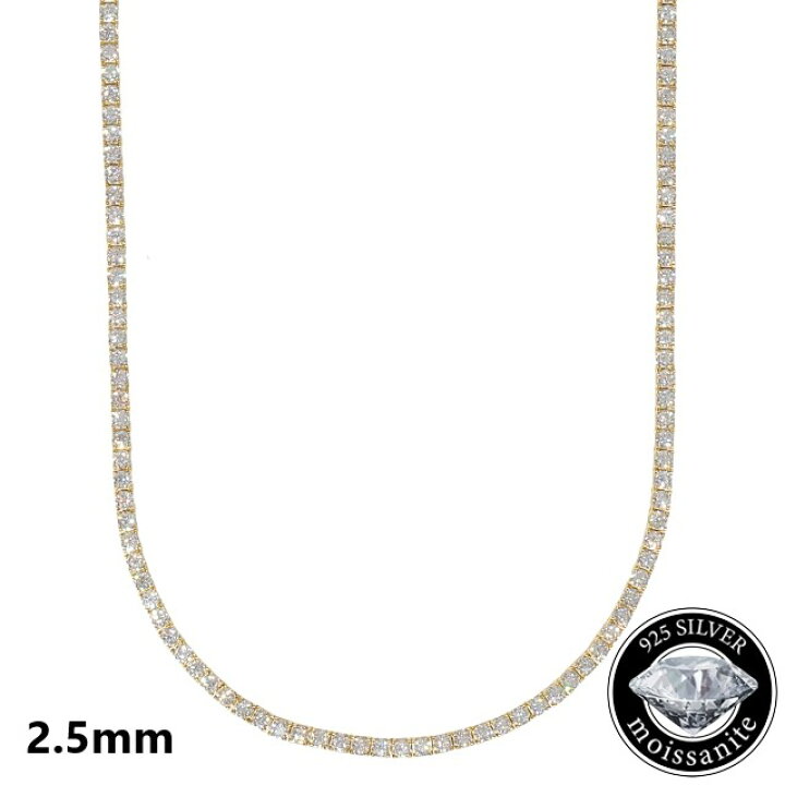 楽天市場】モアサナイト テニスネックレス 2.5mm ゴールド Moissanite  