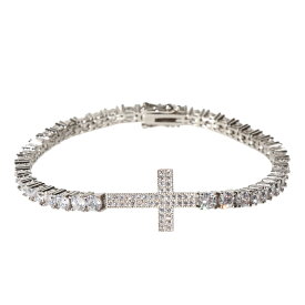 テニスブレスレット 4mm クロスデザイン CZダイヤ（キュービック・ジルコニア） ホワイトゴールド TENNIS BRACELET Kronic ギフト クリスマスプレゼント メンズ レディース 【保証付】