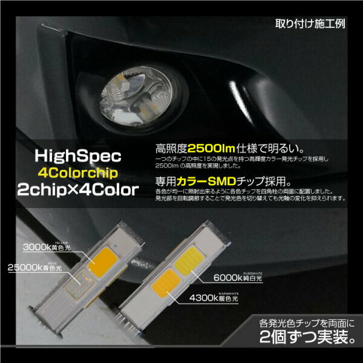 楽天市場】フォグランプ LED 4色 フォグライトキット リモコン切り替え 