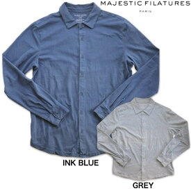 Majestic Filatures マジェスティック フィラチュール メンズ ストレッチコットン ロングスリーブシャツ HERMAN M090 HCH005【オールシーズン】【送料無料】【ポルトガル製】ブルー グレー カットソーシャツ ギフト プレゼント
