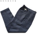 【セール】BONHEUR ボネール メンズ リネンドリル タックイージーパンツ Ciolo 1650 【イタリア製】【送料無料】【春夏】ネイビー 麻 綾織 メランジ イージーパンツ クロップド丈 ウエストゴム パンツ専業 ファクトリーブランド