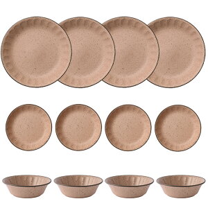 フルート ピンク 12点 食器セット ファミリー 4人暮らし 4人用 中皿 小皿 小鉢 おしゃれ 和食器 削ぎ目 丸皿 日本製 美濃焼