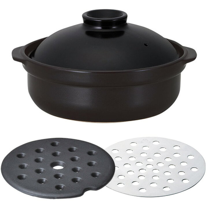 宴 6号 土鍋 黒 IHプレート付 一人用 日本製 国産 IH対応 KOYO 食器問屋 -