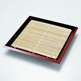 布目入 角 そば皿 黒天朱 （竹ス付き） ざるそば ざるうどん すのこ 越前漆器 和食器