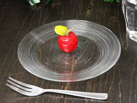 細溝ラインがお洒落なガラス食器 イマージュ クープ皿 16cm プレート 透明 ケーキ皿 丸皿 平皿