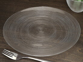 細溝ラインがお洒落なガラス食器 イマージュ クープ皿 27.5cm 平ら フラット プレート 透明 丸皿 大皿 平皿
