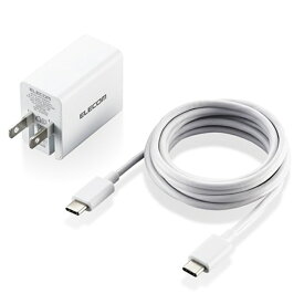 エレコム GaN USB PD対応 USB AC充電器(USB PD30W) ケーブル(2m)付属 ACDC-PD1530WH ホワイト