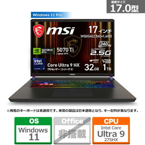 MSI�i�G���G�X�A�C�j 17�^�Q�[�~���O�m�[�g�p�\�R���@Vector 17 HX AI A2XW VECTOR17-A2XWHG-6369JP �R�X���X�O���C