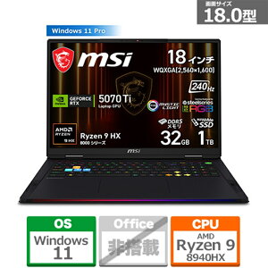 MSI�i�G���G�X�A�C�j 18�^�Q�[�~���O�m�[�g�p�\�R���@Raider A18 HX A9W RAIDERA18HXA8WHG2640JP �R�A�u���b�N