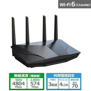 ASUSiGCX[Xj RTV[YRT-AX5400(AX5400 fAoh 5GHz 4804 MbpsA2.4GHz 574MbpsAő5400 Mbps) RT-AX5400 ubN