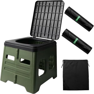 【300円OFFクーポンで3580円】簡易トイレ 折りたたみ ポータブルトイレ 携帯トイレ 防災トイレ 災害用 非常用 防災グッズ 耐荷重150kg 蓋付き ゴミ袋2ロール付き 地震 キャンプ アウトドア 断水