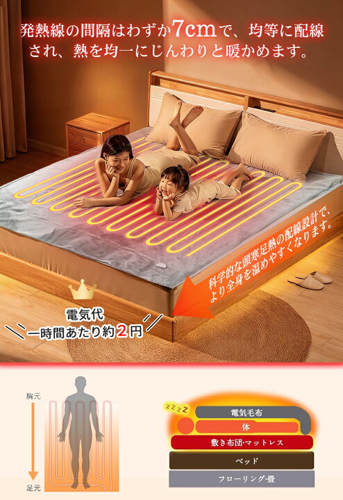 楽天市場】「大判 188×130cm」電気毛布 188*130cm毛布 厚手 掛け敷き 