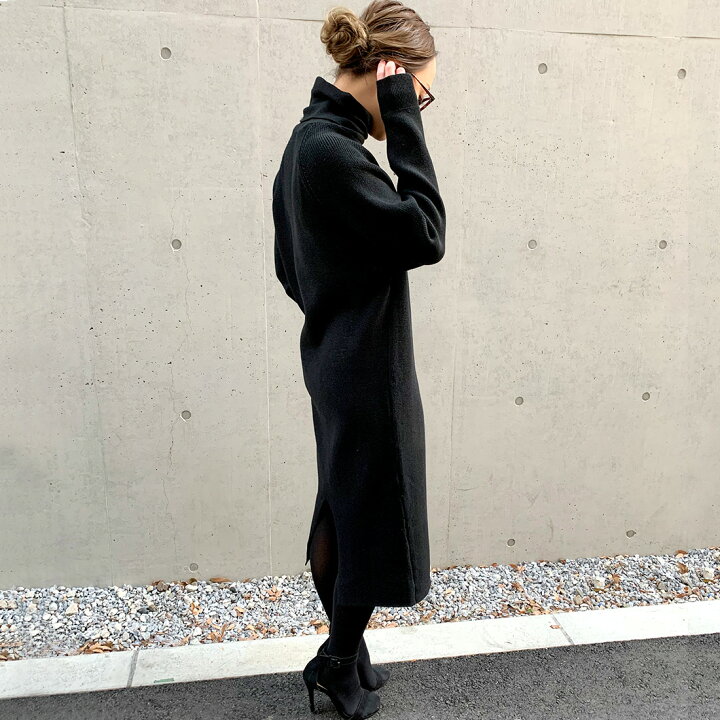 楽天市場 ニット ワンピース ゆったり ニットワンピース タートルネック ボトルネック ハイネック セーター ボリュームスリーブ ゆるニット バルーンスリーブ ルーズ 定番 セーター マキシワンピース Astremusicアストルミュージック
