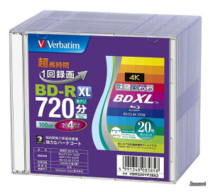 �y���������z(Verbatim) 1��^��p �u���[���C�f�B�X�N BD-R XL 100GB 20�� 5mm�v���P�[�X �z���C�g�v�����^�u�� �Ж�3�w 2-4�{�� VBR520YP20V2
