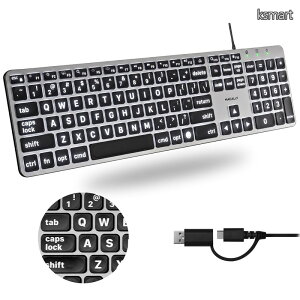 �y���������zMACALLY �L���L�[�{�[�h Mac�p (USB C + A) - �啶���v�����g�A�o�b�N���C�g�t��Apple�L�[�{�[�h �L�� - 107�L�[ �t���T�C�Y �啶�� USB C MacBook Pro/Air�AMac