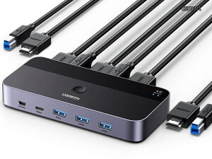 �y���������zKVM�ؑ֊� 2����1�o�� KVM �؂�ւ��� 4K@60Hz HDMI KVM�X�C�b�` �h���C�o�s�v USB3.0 & USB C �ؑ֊� �L�[�{�[�h �}�E�X ���j�^�[�����L USB �Z���N�^�[
