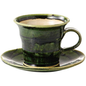 【日本製】 武山窯 コーヒー カップ & ソーサー セット ラインスパイラル織部 【食器洗浄機対応】【電子レンジ対応】【ラッキシール対応】