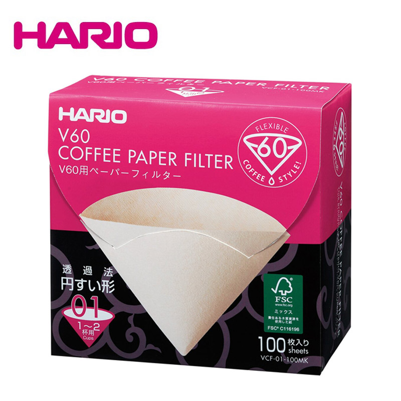 日本製 美味しいコーヒーは円すい形 毎日続々入荷 HARIO ハリオ ギフ_包装 コーヒー ペーパー フィルター 01 100枚 透過法円すい形 箱 VCF-01-100MK V60用無漂白 入り 1～2杯用