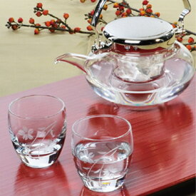 冷酒の器 盃2個と 耐熱ガラス 地炉利 の冷酒器セット おしゃれ 割烹 懐石 誕生日 お祝い ギフト 贈り物 プレゼント G604-M74 IDXG-8004-MSV IDSG-2004-ESV【日本製】【ハンドメイド】