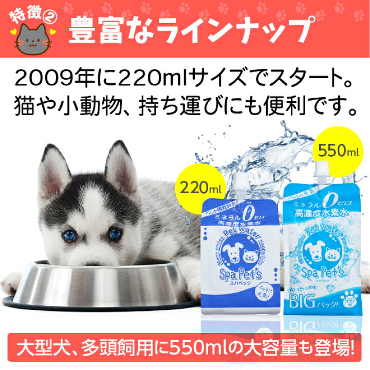 楽天市場 水素水 ペット用 365日 あす楽 15時まで確定で当日出荷 犬 猫 ミネラルゼロ ペット用水素水 スパペッツ 550ml 6セット Ff スパシア スパペッツ通販店