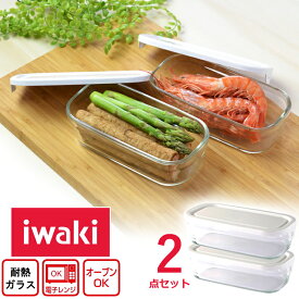 iwaki 耐熱ガラス 重ね長角パック 2コセット 【送料無料 SALE 一部地域除く】 イワキ パック＆レンジ 保存容器 角形 電子レンジ オーブン 調理可能 キッチン用品 台所 プレゼント ギフト お祝い 母の日 新生活 【土日祝は休業】 ※※※送料北海道+390円、沖縄+990円