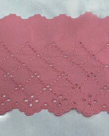 【m切売り】 コットンレース生地 綿レース生地 濃いピンク 約105mm幅 マスク ベビー 子供服 婦人衣料 手芸 インテリア レースドールに最適